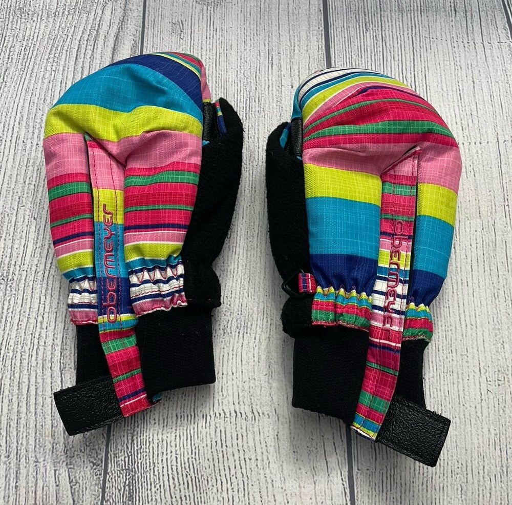 Pink Stripe Obermeyer Girl Ski Winter Gloves, Size Youth Large, Size Youth 6-7